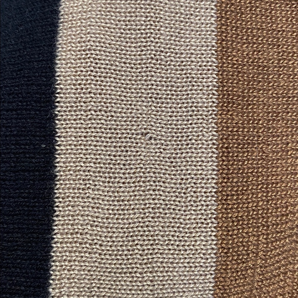 Chico's Trapeze Tunic Sweater Black, Brown, Tan, Cream Striped Elegant Tiny Pull - Picture 5 of 17